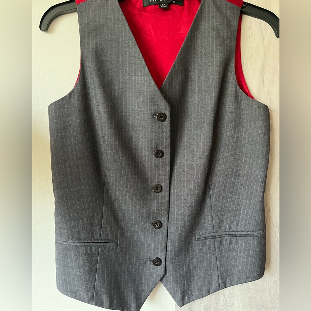Anne Klein gray and red pinstripe suit vest size 2P